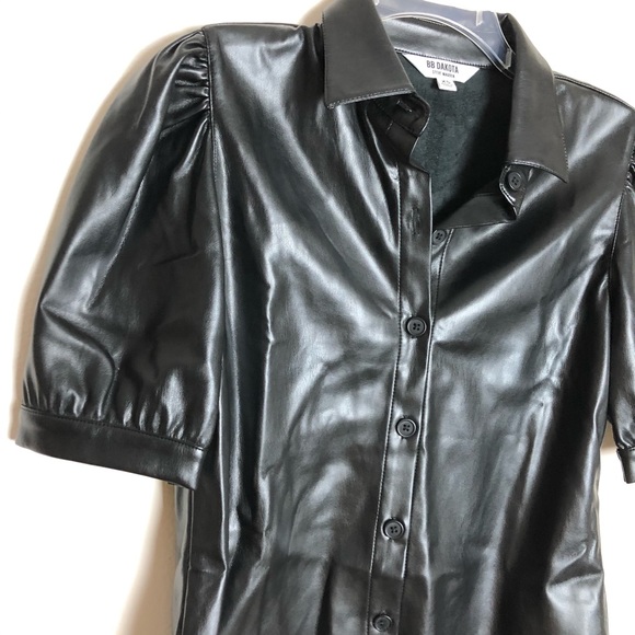 BB Dakota Puff Sleeve Leather Tuxedo Top XS - Picture 7 of 10